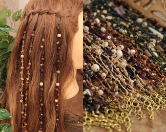 Macrame and wooden bead hair jewelry