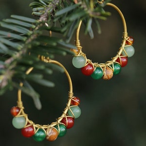 Boho earrings in brass and semi-precious stones image 3