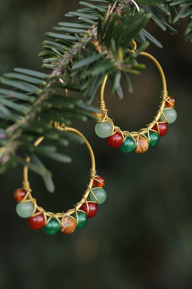 Boho earrings in brass and semi-precious stones image 3