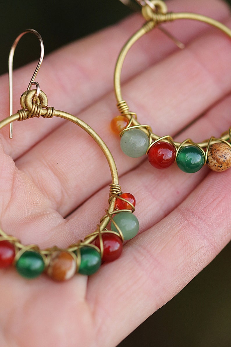 Boho earrings in brass and semi-precious stones image 7