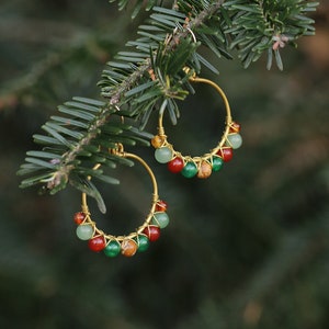 Boho earrings in brass and semi-precious stones image 2