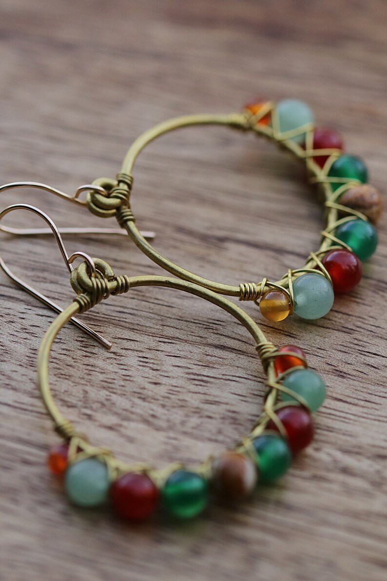 Boho earrings in brass and semi-precious stones image 8