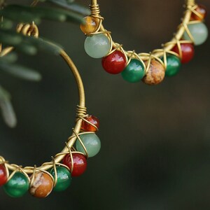 Boho earrings in brass and semi-precious stones image 5