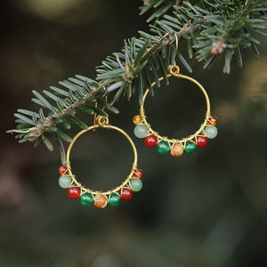Boho earrings in brass and semi-precious stones image 4