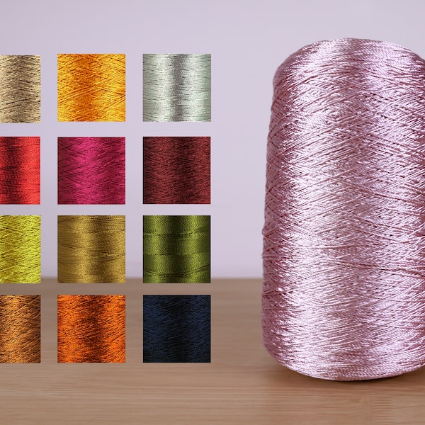 Viscosa Rayon Shiny Glossy Metallic Cone Yarn Machine Knit Hand Knit Crochet Craft Weave Fiber Art Yarn