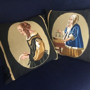 Vermeer, 2 hand embroidered cushions