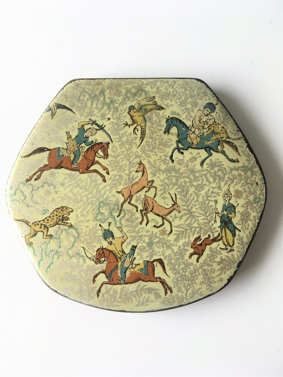 Vintage Powder Compact with Persian hunting scene,