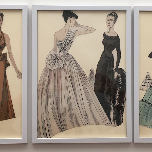 Fashion prints 1949, set of three, ball gowns