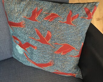 Unique Vlisco cushion, with flying birds