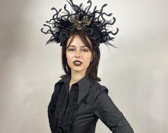 Medusa Headpiece – Gothic Black Snake Crown, Dark Goddess Costume