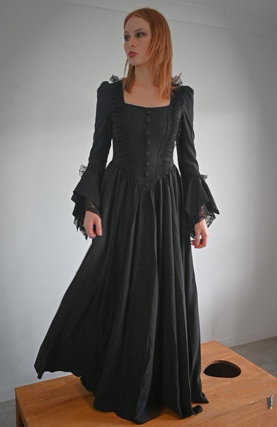 Gothic Victorian Dress: Lace & Beads, Handkerchief Sleeves