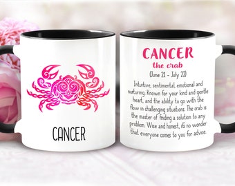 Cancer Zodiac Sign Mug - Symbol & Description (June 21 – July 22) Astrology Mug, Horoscope, Water Sign, Pink Mug, Birthday Gift