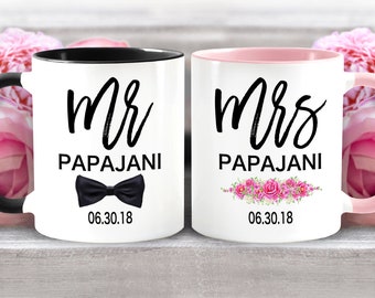 Mr / Mrs 2 Mug Set - Bridal mugs / Shower Gift / Engagement / Wedding Gift.