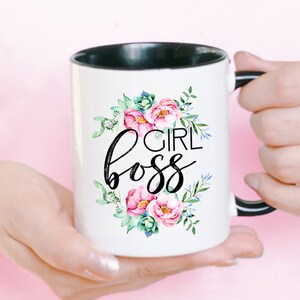 Girl Boss Mug with Flowers, Custom Mug, Floral Mug, Lady Boss, Boss Babe, Purple Pink Flowers, Girl Power, Feminist Mug