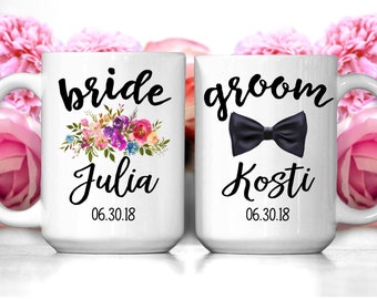 Bride / Groom 2 Mug Set - Bridal mugs / Shower Gift / Engagement / Wedding Gift. 15 oz Featured