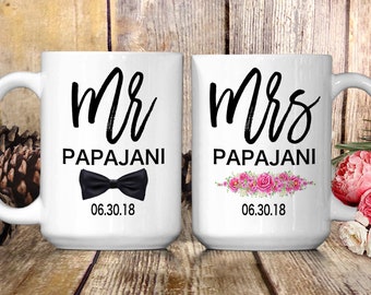 Mr / Mrs 2 Mug Set - Bridal mugs / Shower Gift / Engagement / Wedding Gift.