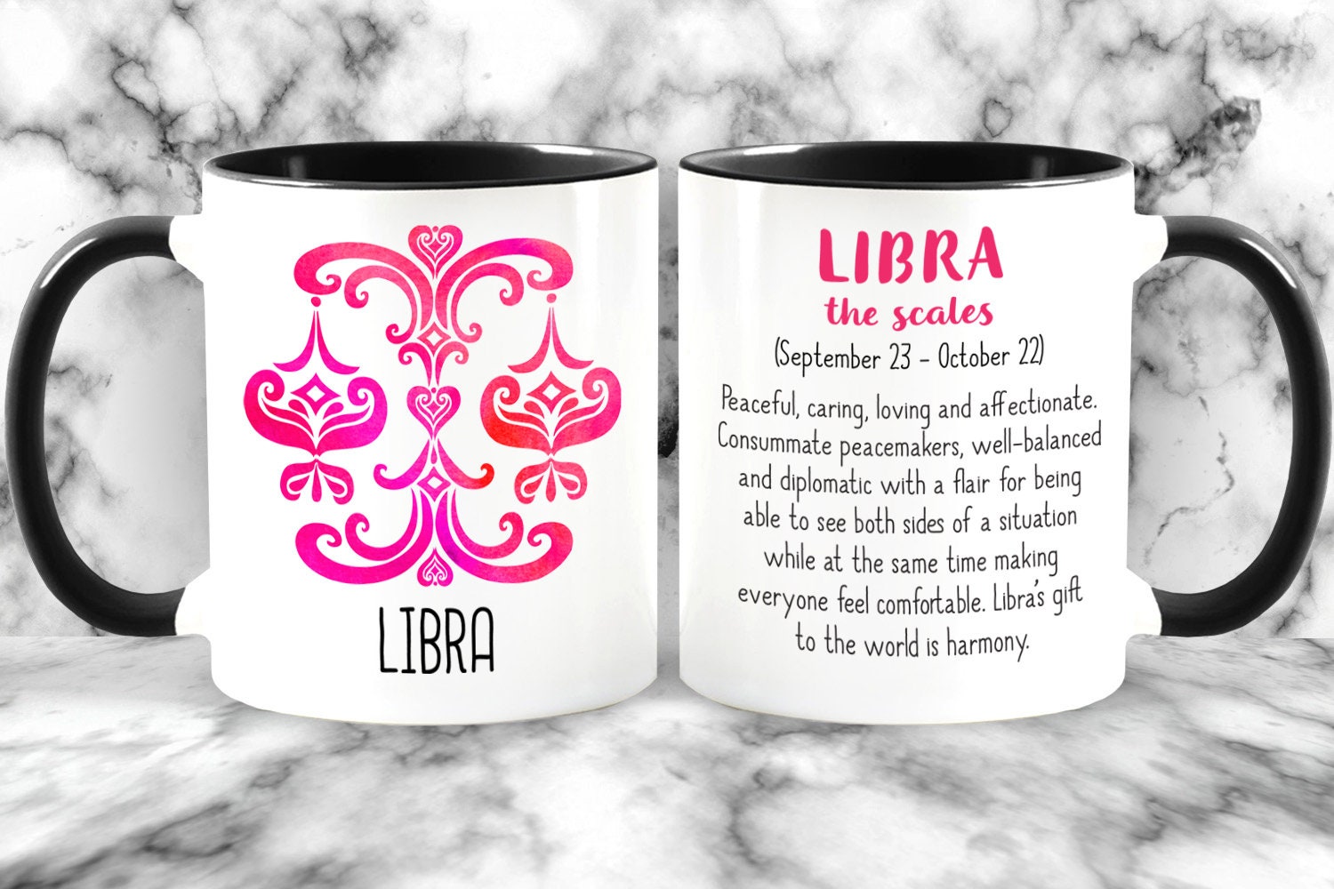 Libra Zodiac Sign Mug - Scales Symbol & Description (September 23 – October 22) Astrology Mug, Horoscope, Air Sign, Pink Mug, Birthday Gift