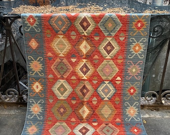 Kilim-Style Flatweave Rug; Antique Birds  • Cotton • Reversible & Washable 4x6 ft