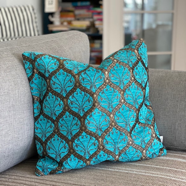 Secret Sea Collection - Housse de coussin paon (lot de 2), tissu d'ameublement, lavable et résistant, coton (turquoise)