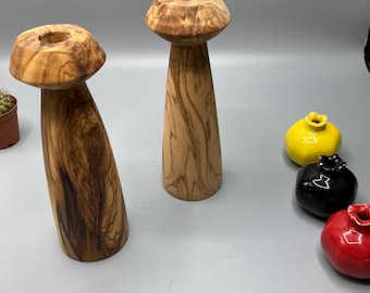 Handmade Olive Wood Candle Holder – Rustic Wooden Candlestick – Minimalist Mediterranean Home Decor – Natural Olive Wood