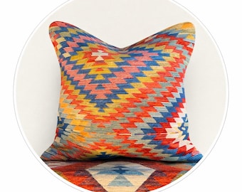 Kilim Pillow Cover: Desert Fire, Cotton, 18x18