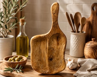 Handmade Olive Wood Serving Board – Rustic Wooden Snack Tray