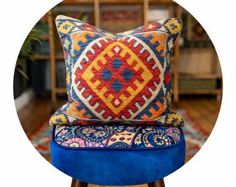 Kilim Pillow Cover: Ottoman Echo, Cotton, 18x18 inches