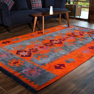 Secret Sea Collection, Modern Bohemian Style Small Area Rug, 160x250 cm,  5' x 8' ft, Cotton, Washable, Reversible (Charcoal Grey-Orange)