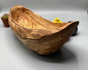 Large Olive Wood Bowl – Handmade Rustic Wooden Dough Bowl – Natural Fruit Bowl – Mediterranean Table Decor