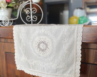 Secret Sea Collection, Antique Series Handmade Embroidery Lace Table Runner - Cotton, Washable, Durable (20" x 52", 50 cm x 132 cm)