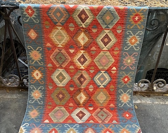 Antique Birds Kilim Rug, Reversible Turkish Style Cotton Rug, Vintage Anatolian Bird Motif Area Rug, 5x8 150x250 cm