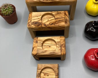 Olive Wood Tealight Candle Holder Set – Handmade Rustic Candle Stand – Natural Olive Wood Home Decor – Minimalist Candle Holder