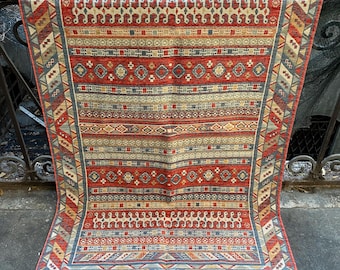 Kilim-Style Flatweave Rug : Worm Motif • 4x6 ft •  Cotton • Reversible & Washable