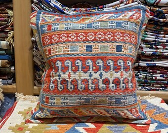 Kilim Pillow Cover: Boho Design 100% Cotton, 18x18