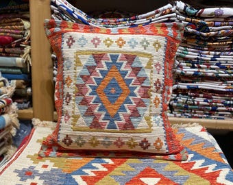 Kilim Pillow Cover: Dawn of Light 100% Cotton, 18x18