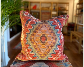 Ancient Journey, Woven Cotton Decorative Throw Pillow Cover, 18 x 18 Inch