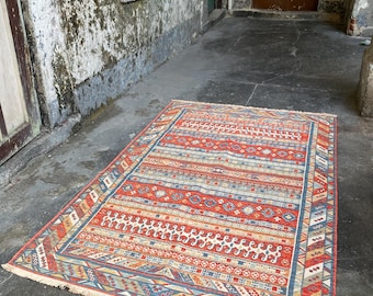 Kilim Motif Cotton Area Rug: Secret Sea Collection, Worm Design - 80x200 cm