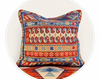 Kilim Pillow Cover: Worm Motif, Cotton, 18x18
