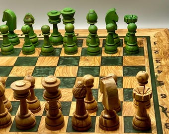 Handcrafted Olive Wood Chess Set – Board & Pieces – 50x50 cm 20x20 inches – Fully Handmade