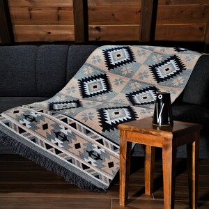 Secret Sea Collection, Mexican Area Rug, Reversible, Washable 2.5' x 6' feet, 80x180 cm, Black-Grey image 2