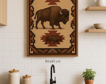 Southwestern Buffalo Rug: Native American Geometric Design, Non-Slip