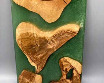 Olive Wood Cutting Board – Handmade Charcuterie & Serving Board – Rustic Farmhouse Kitchen Decor - Green