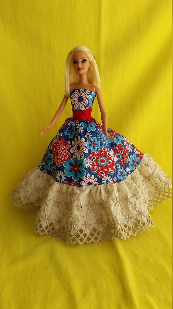 White Ball Gown with Lots of White Ribbon Details Made to Fit Barbie Doll