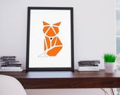 Noel - Affiche scandinave - illustration renard - origami - imprimable - affiche animal  - cadeau fête des mères - cadeau fête des pères