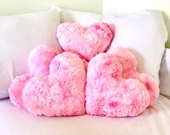 Pink Heart Pillow, Heart Shaped Pillow, Fluffy Heart Pillow, Girls Room Decor, Valentine’s gift, Heart Throw Pillow, Gift for Girlfriend