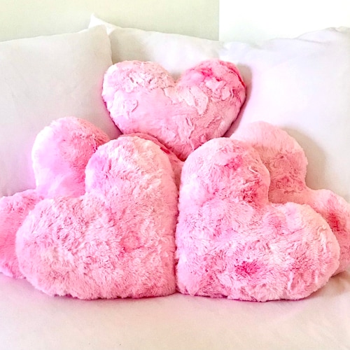 Pink Heart Pillow Heart Shaped Pillow Fluffy Heart Pillow