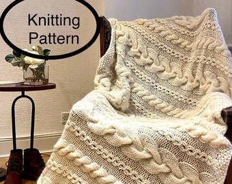PDF knitting pattern only.Cable Here Cable There Blanket.Chunky bedspread,throw,afghan,bed cover pattern.Christms,birthday,housewarming gift