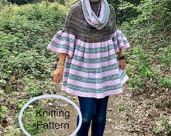 PDF KNITTING pattern.Hand knitted women Tunic.Seamless knitting, top down.Everyday all season outfit for women.Colourfull block knitting