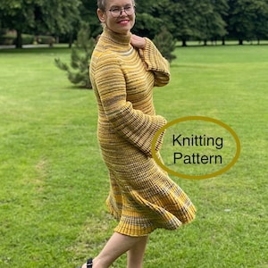 PDF KNITTING pattern only.Stripy Surprise Dress.Seamless,knitted top down contiguous with set in sleeves.Two options for sleeve edge.