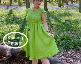 PDF KNITTING pattern in English only.Hand knitted Summer Breeze dress.Summery outfit for work and leisure.Knitted top down,seamless